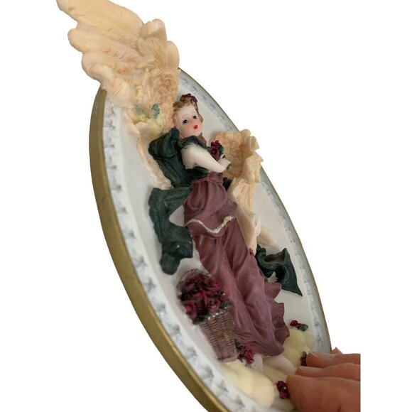 Oval Wall Decor Relief Sculpted 3D Plate Angel Vintage 6" x 8" Roses 7115 - Picture 4 of 9